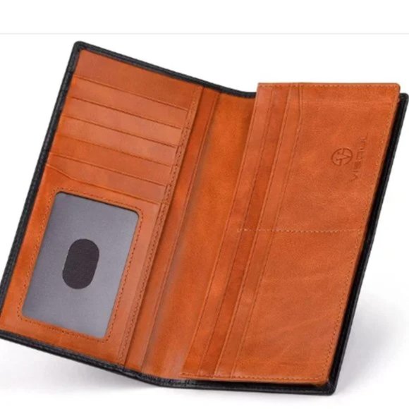 Men's Leather Long Bifold Checkbook Wallets with RFID Blocking - Picture 2 of 6